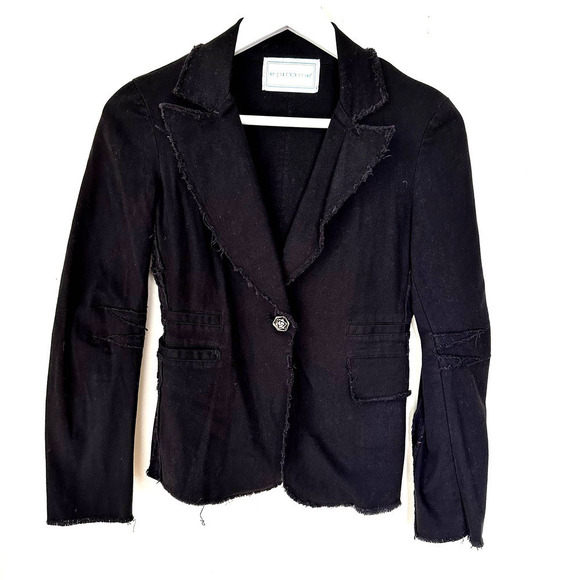 Epitome Frayed Hems Black Blazer Size Small - Picture 11 of 11